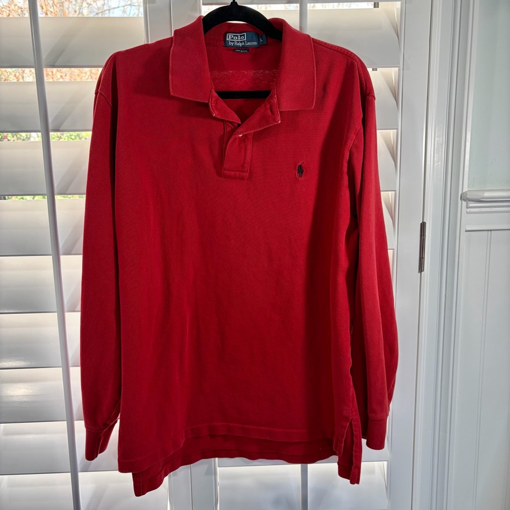 Red Long Sleeve Polo by Ralph Lauren - flaw